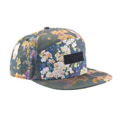 100% پلی استر 7 پانل Snapback کلاه کمپ سفارشی با لوگو پوست در جلو