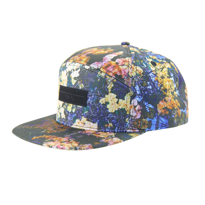 100% پلی استر 7 پانل Snapback کلاه کمپ سفارشی با لوگو پوست در جلو