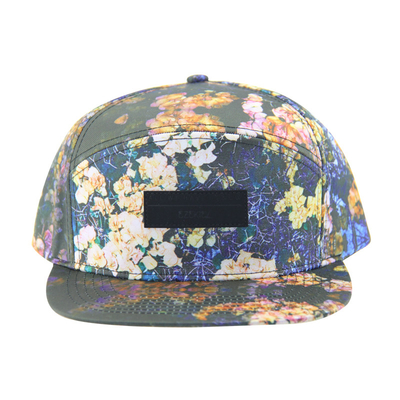 100% پلی استر 7 پانل Snapback کلاه کمپ سفارشی با لوگو پوست در جلو